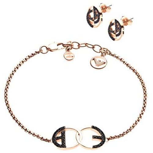 Emporio Armani Womens Rose Gold-Tone Bracelet & Earrings Gift Set with Gift Box