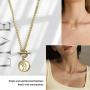 AOOVOO Coin Pendant Necklace, 14k Gold Plated Sterling Silver 16 inches Length Round Circle Disk Textured Medallion Dainty Pendant Necklace for Women Girls