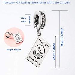 Sambaah Passport Travel Charm Sterling Silver Pendant I Love to Travel Dangling Bracelet Charm