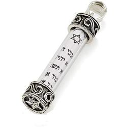 Sterling Silver 925 & Glass New Pendant Of Ten Commandments Mezuzah & Scroll Star Of David Protection Charm Gift Necklace