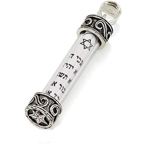 Sterling Silver 925 & Glass New Pendant Of Ten Commandments Mezuzah & Scroll Star Of David Protection Charm Gift Necklace
