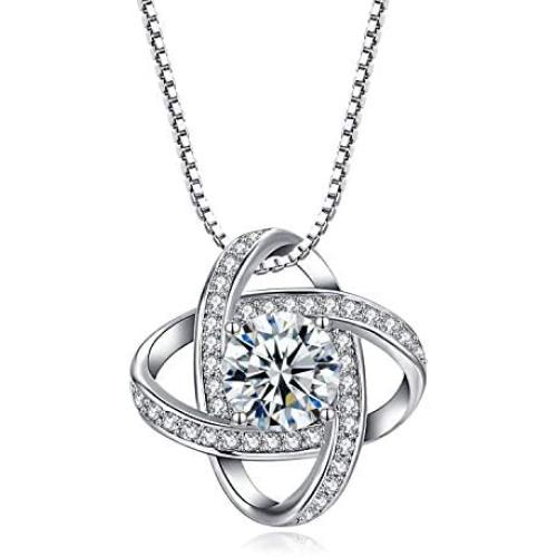 Nowonchic 925 Sterling Silver Love Knot Pendant Necklace for Women, 18+2 inch
