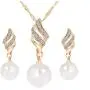 Fashion Love Heart and Faux Pearl Crystal Jewelry Set Gold Plated Water Drop Pendant Necklace and Stud Post Dangle Earrings for Women Ladies Gifts