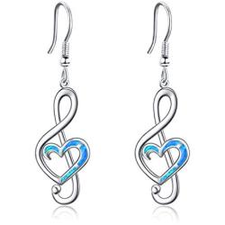 WINNICACA Music Note Earrings Sterling Silver Created Opal Musical Jewelry for Dance Lovers for Women Her Teacher