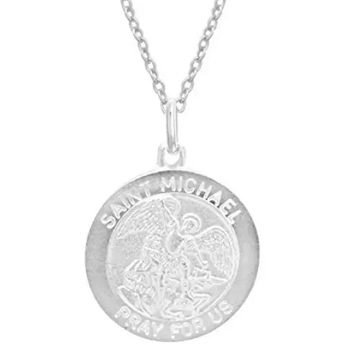 Ritastephens Sterling Silver Saint St Michael Medal Round Pendant Necklaces Ritastephens Sterling Silver Saint St Michael Medal Round Pendant Necklaces