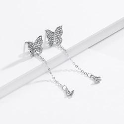 Mints Sterling Silver Butterfly Earring Cubic Zirconia Dangle Earrings Drop Jewelry for Women