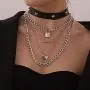 Bmadge Punk Leather Choker Necklace Layered Silver Lock and Key Pendant Chunky Chain Necklaces Spike Letter Chain Jewelry for Women and Girls Bmadge Punk Leather Choker Necklace Layered Silver Lock and Key Pendant Chunky Chain Necklaces Spike Letter Chain Jewelry for Women and Girls
