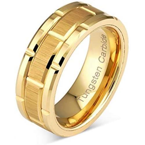 100S JEWELRY Engraved Personalized Tungsten Ring For Men Women Wedding Band Gold Brick Pattern Size 6-16