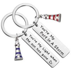 ENSIANTH Couple Keychain Lighthouse Gift You’re My Port in A Storm Keychain Set of 2 Nautical Gift