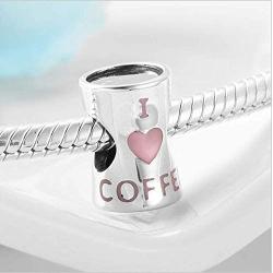 ABAOLALA I Love Coffee Bead Charm 925 Sterling Silver Heart Cup Charm Bead fit DIY Bracelets