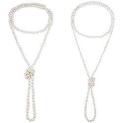 1920s Created Pearl Long Necklace Flapper Beads Necklace for Women 2 Pcs 6mm 8mm