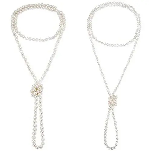 1920s Created Pearl Long Necklace Flapper Beads Necklace for Women 2 Pcs 6mm 8mm 1920s Created Pearl Long Necklace Flapper Beads Necklace for Women 2 Pcs 6mm 8mm