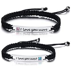 PJ Jewelry Personalized Custom His and Hers Handmade Rope Braided Nameplate ID Matching Couple Bracelets for Lover