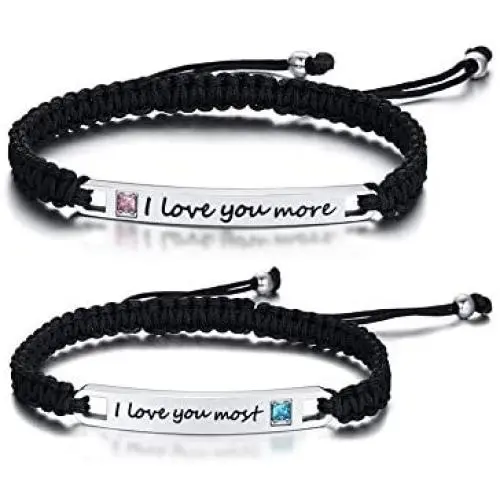PJ Jewelry Personalized Custom His and Hers Handmade Rope Braided Nameplate ID Matching Couple Bracelets for Lover PJ Jewelry Personalized Custom His and Hers Handmade Rope Braided Nameplate ID Matching Couple Bracelets for Lover