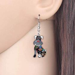 NEWEI Enamel Alloy Cut Sitting Schnauzer Dog Earrings Drop Dangle Unique Fashion Animal Jewelry For Women Girls Gift