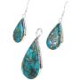 Genuine Turquoise Necklace Earrings Pendant Set in 925 Sterling Silver (24'' Length)