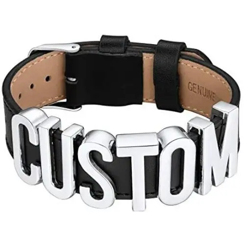 U7 Men Women Wristband 6MM 12MM 22MM Wide Genuine Leather Cuff Bracelet with Personalized DIY 1-8Pcs Initials Letter Chunky Wrap Bracelet,Fit Wrist 6-9 Inch, Gift Packed