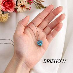 Brishow Fashion Bride Wedding Silver Pendant Necklace Chain Blue Rhinestone Lover Heart Pendant Necklaces Crystal Bridal Chains Jewelry Accessories for Women and Girls