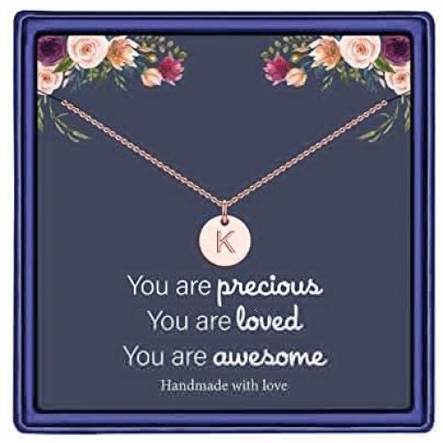 Disc Initial Necklaces for Women Girls, 14K Gold Filled Dainty Round Disc Double Side Engraved Hammered Initial Necklace Personalized Letter Pendant Initial Necklaces Jewelry Gifts for Women Girls