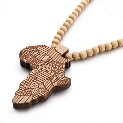 The Woos Wooden Beaded Sweater Chain Vintage Cross/African Map Pendant for Men and Women Hip Hop Necklace Jewelry Unisex Necklaces Gifts