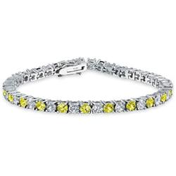 Bling Jewelry Alternating Round Cubic Zirconia 12.00 CT 4 Prong Basket Set Solitaire AAA CZ Tennis Bracelet for Women Prom Bride Silver Plated Simulated Jewel Color Birthstone 7.5 Inch