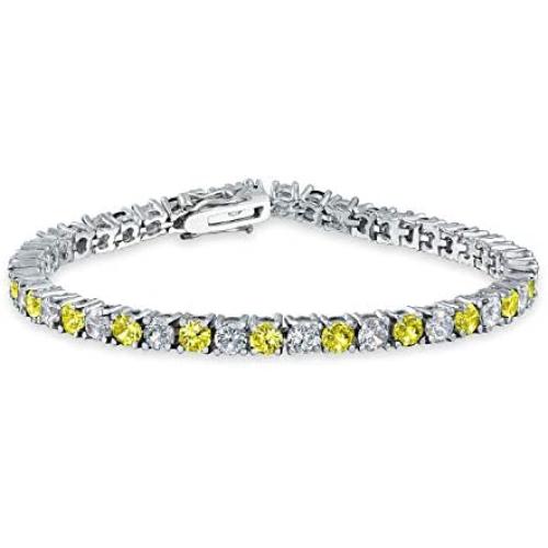 Bling Jewelry Alternating Round Cubic Zirconia 12.00 CT 4 Prong Basket Set Solitaire AAA CZ Tennis Bracelet for Women Prom Bride Silver Plated Simulated Jewel Color Birthstone 7.5 Inch