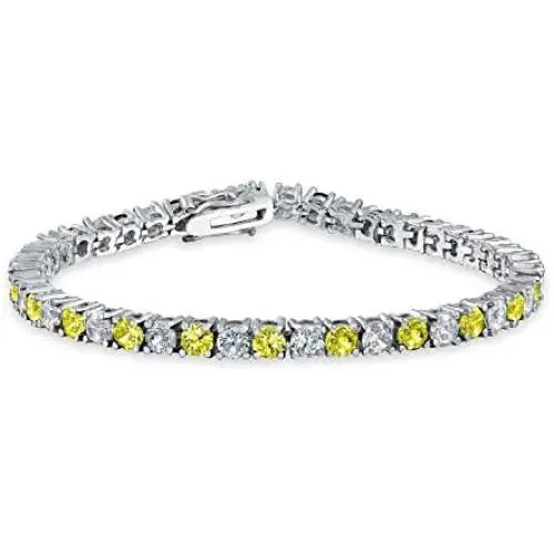 Bling Jewelry Alternating Round Cubic Zirconia 12.00 CT 4 Prong Basket Set Solitaire AAA CZ Tennis Bracelet for Women Prom Bride Silver Plated Simulated Jewel Color Birthstone 7.5 Inch