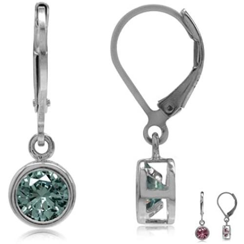 Silvershake Bezel Set 6MM Gemstone White Gold Plated 925 Sterling Silver Leverback Dangle Earrings Jewelry for Teens or Women