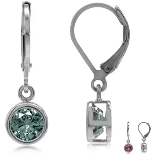 Silvershake Bezel Set 6MM Gemstone White Gold Plated 925 Sterling Silver Leverback Dangle Earrings Jewelry for Teens or Women Silvershake Bezel Set 6MM Gemstone White Gold Plated 925 Sterling Silver Leverback Dangle Earrings Jewelry for Teens or Women