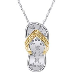 Pretty Jewels Diamond Flip Flop Pendant Slipper Beach Sandal Fancy Pendant 0.07 cttw Diamonds 925 Sterling Silver