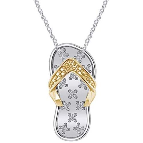 Pretty Jewels Diamond Flip Flop Pendant Slipper Beach Sandal Fancy Pendant 0.07 cttw Diamonds 925 Sterling Silver