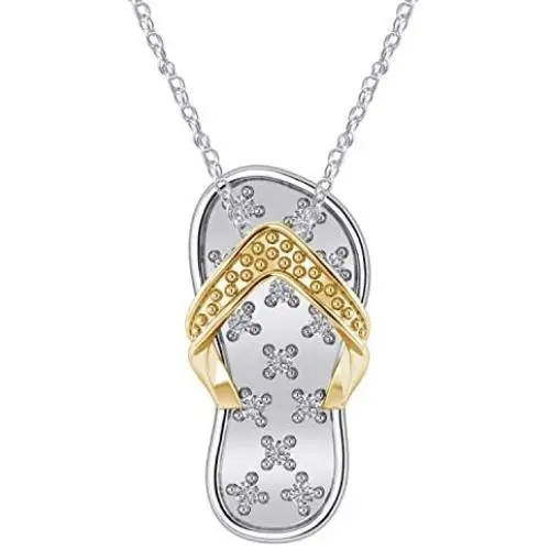 Pretty Jewels Diamond Flip Flop Pendant Slipper Beach Sandal Fancy Pendant 0.07 cttw Diamonds 925 Sterling Silver