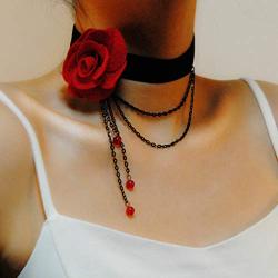 Clairy Gothic Flower Choker Necklace Black Necklace Crystal Necklace Chain Delicate Pendant Necklace Halloween Jewelry for Women and Girls