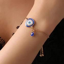 TseanYi Evil Eye Bracelet Chain Blue Cubic Zirconia Round Hand Chain Protection Bracelets Hand Jewelry Gift for Women and Girls (Blue)