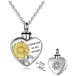 SEIRAA Urn Necklaces for Ashes in My Heart Flower Pendant Memory Locket Necklace Cremation Gifts