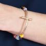 RIAH FASHION Religious Cross Bead Stacking Beaded Stretch Statement Bracelets - Inspirational Message Sparkly Crystal, Wood Bible Christian Prayer Bangle Set