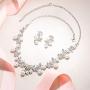 EVER FAITH Womens Simulated Pearl Vine Leaf Bowknot Necklace Earrings Set