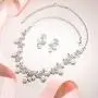 EVER FAITH Womens Simulated Pearl Vine Leaf Bowknot Necklace Earrings Set