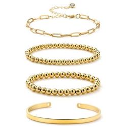 Starain Gold Beaded Bracelets for Women 18K Gold Plated Chain Link Stacking Bracelet Set Jewelry Gift Birthday Gift for Mom Women Wife Girls Her