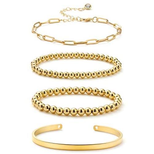 Starain Gold Beaded Bracelets for Women 18K Gold Plated Chain Link Stacking Bracelet Set Jewelry Gift Birthday Gift for Mom Women Wife Girls Her