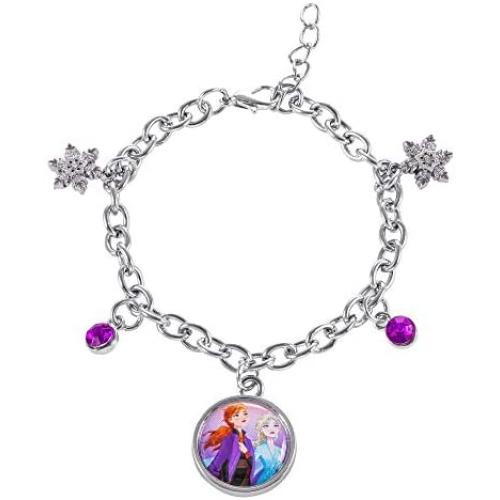 Disney Frozen 2 Sisters Elsa and Anna Fashion Charm Bracelet, 6.5 + 1'' Extender