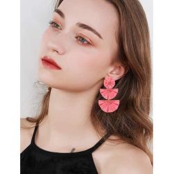 LOYALLOOK 2 Pairs Bohemian Tassel Drop Earring for Women Girls Handmade Bead Raffia Palm Tiered Long Dangle Statement Tassel Earrings