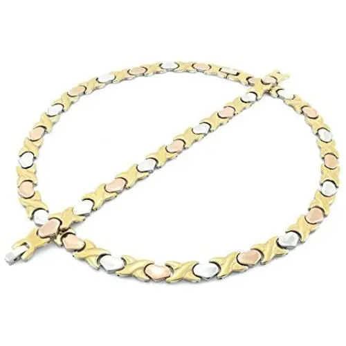 NEW 11mm Width Womens Three Tone (Gold Rose & Silver) XOXO Stampato Necklace and Bracelet Set 18/20'' LENGTH NEW 11mm Width Womens Three Tone (Gold Rose & Silver) XOXO Stampato Necklace and Bracelet Set 18/20'' LENGTH