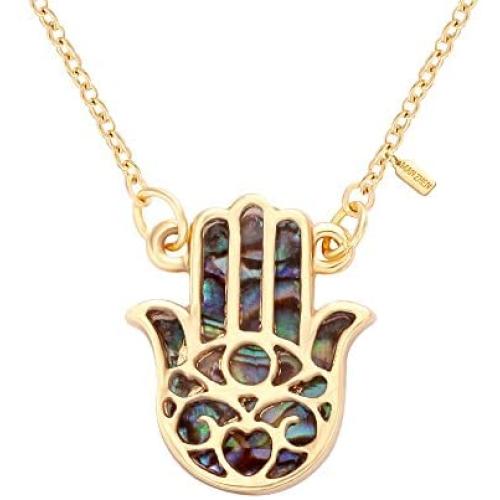 MANZHEN Good Luck Protection Abalone Paua Shell Hamsa Hand Charm Necklace