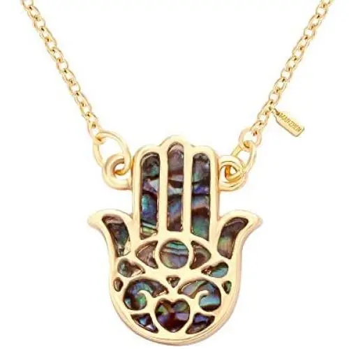 MANZHEN Good Luck Protection Abalone Paua Shell Hamsa Hand Charm Necklace