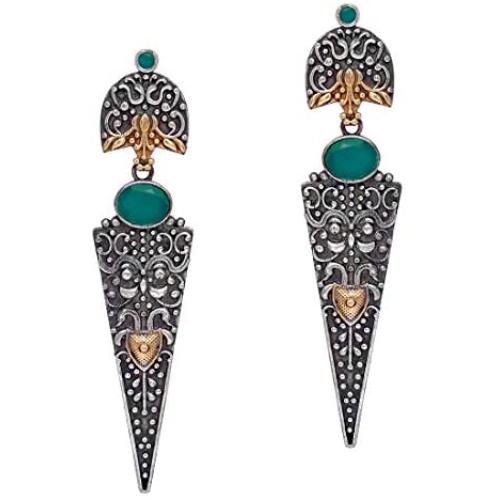 Aheli Vintage Inspire Indian Oxidized Intricate Crafted Faux Stone Dangle Earrings Ethnic Fashion Jewelry for Women Girls