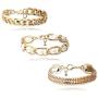Metal Chain Bracelet Set, 3PC Gold Hip Hop Bracelet, Creative Pearl Inlaid Bracelet, Adjustable Metal Bracelets for Women and Girl