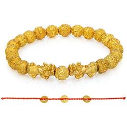 Prime Feng Shui Bracelet Prosperity Bling Golden Mantra Bead Bracelet with Double Pi Xiu/Pi Yao Attract Wealth and Good Luck Best Gift