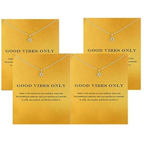 Hundred River Friendship Clover Necklace Unicorn Good Luck Elephant Necklace with Message Card Gift Card (4pack)