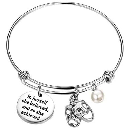 Zuo Bao Theater Jewelry Comedy Tragedy Masks Charm Jewelry in Herself She Believed and So She Achieved Bracelet Drama Teacher Thespian Gift